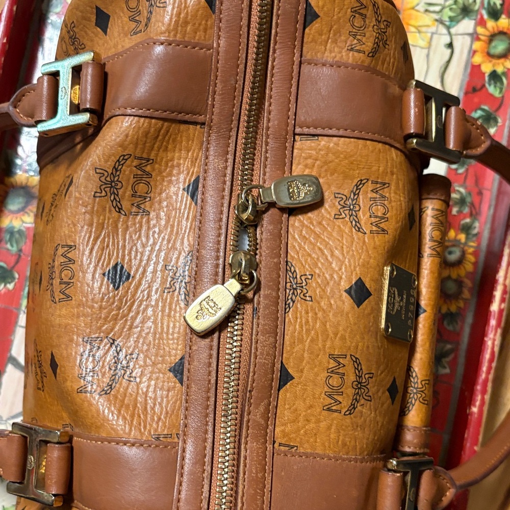 MCM Cognac Leather Satchel with Gold Accents - Picture 9 of 16